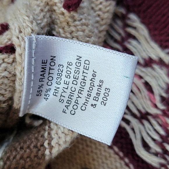 Pretty Christmas Sweater Tan Burgundy SEASONS GREETINGS Vintage 90s - Picture 7 of 7